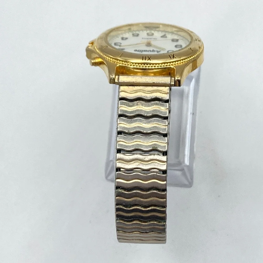 Vintage Aqualite Men's Watch 36mm Gold Tone Backlight Stretch Band New Battery